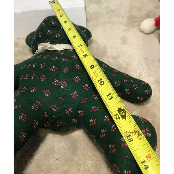 Vintage Handmade Green Teddy Bear With Lace Collar & Floral Print - Picture 4 of 4